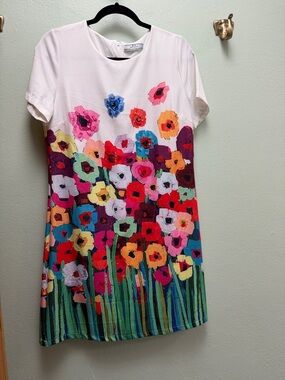 White Floral Pop-Print Midi Dress - Vibrant Multi